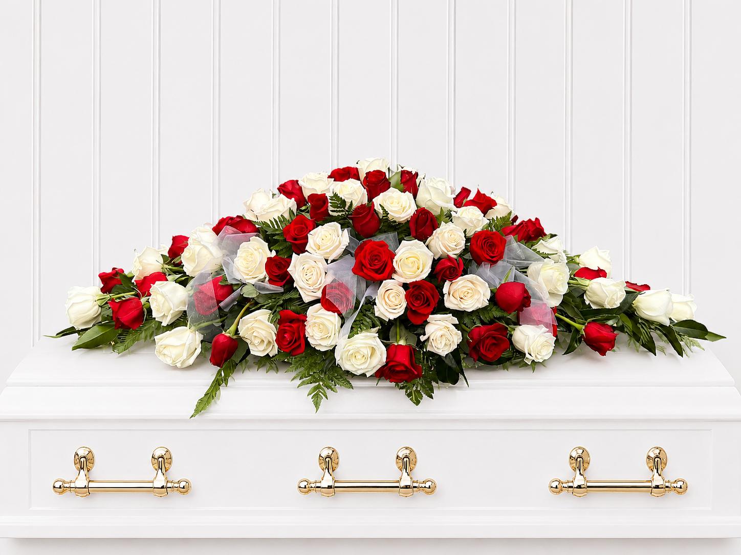 Funeral Flowers Red and White Roses 