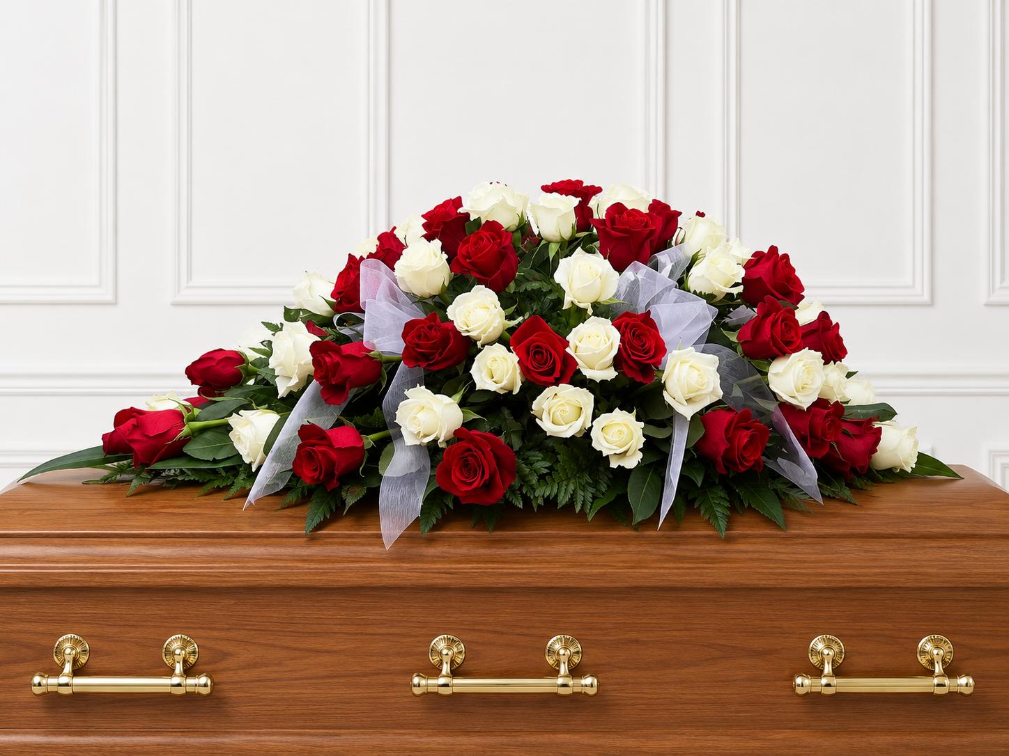 Funeral Flowers Red and White Roses